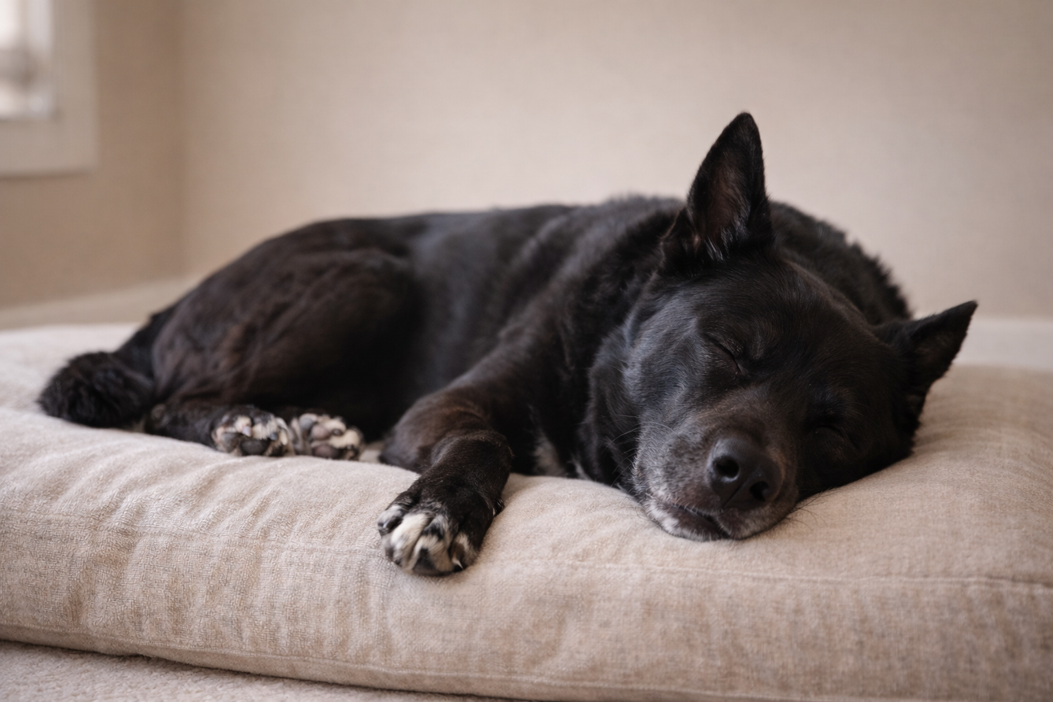 Chien pleinement équilibré et détendu avec son maître